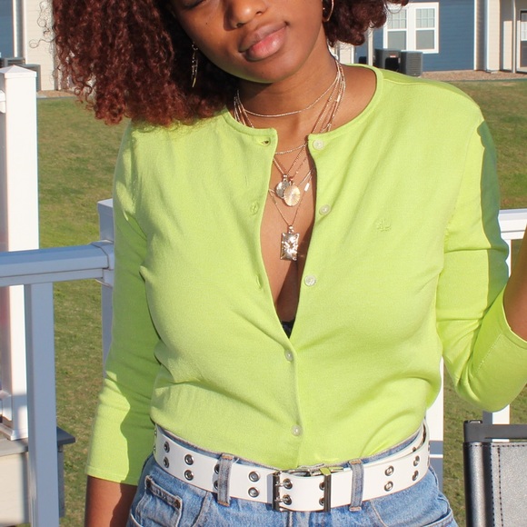 Slime green button down cardigan - Picture 3 of 4